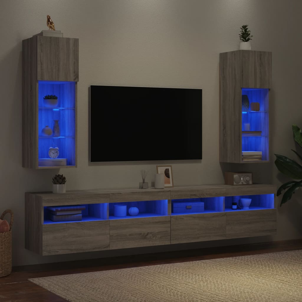 vidaXL TV skříňky s LED osvětlením 2 ks šedé sonoma 30,5 x 30 x 90 cm