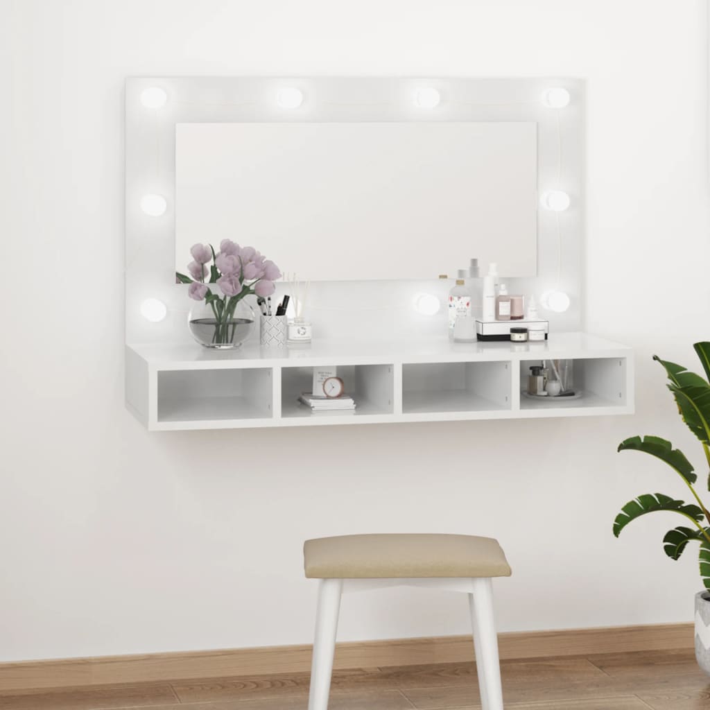 vidaXL Zrcadlová skříňka s LED bílá s vysokým leskem 90 x 31,5 x 62 cm