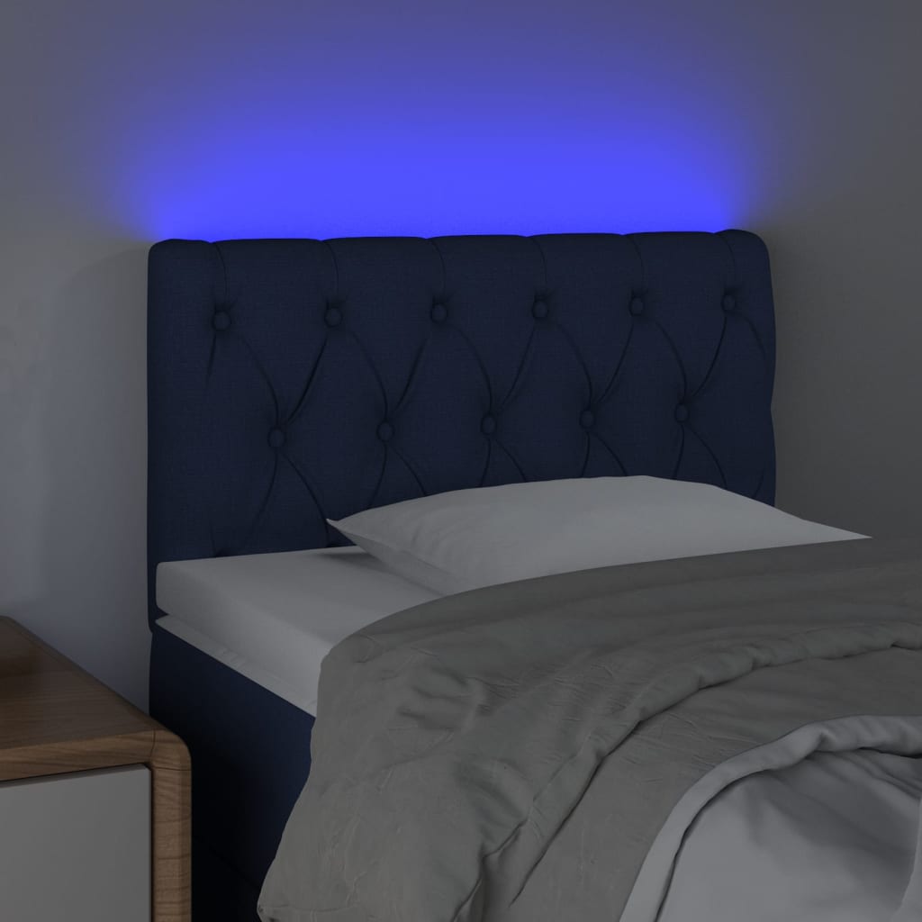 vidaXL Čelo postele s LED modré 80 x 7 x 78/88 cm textil