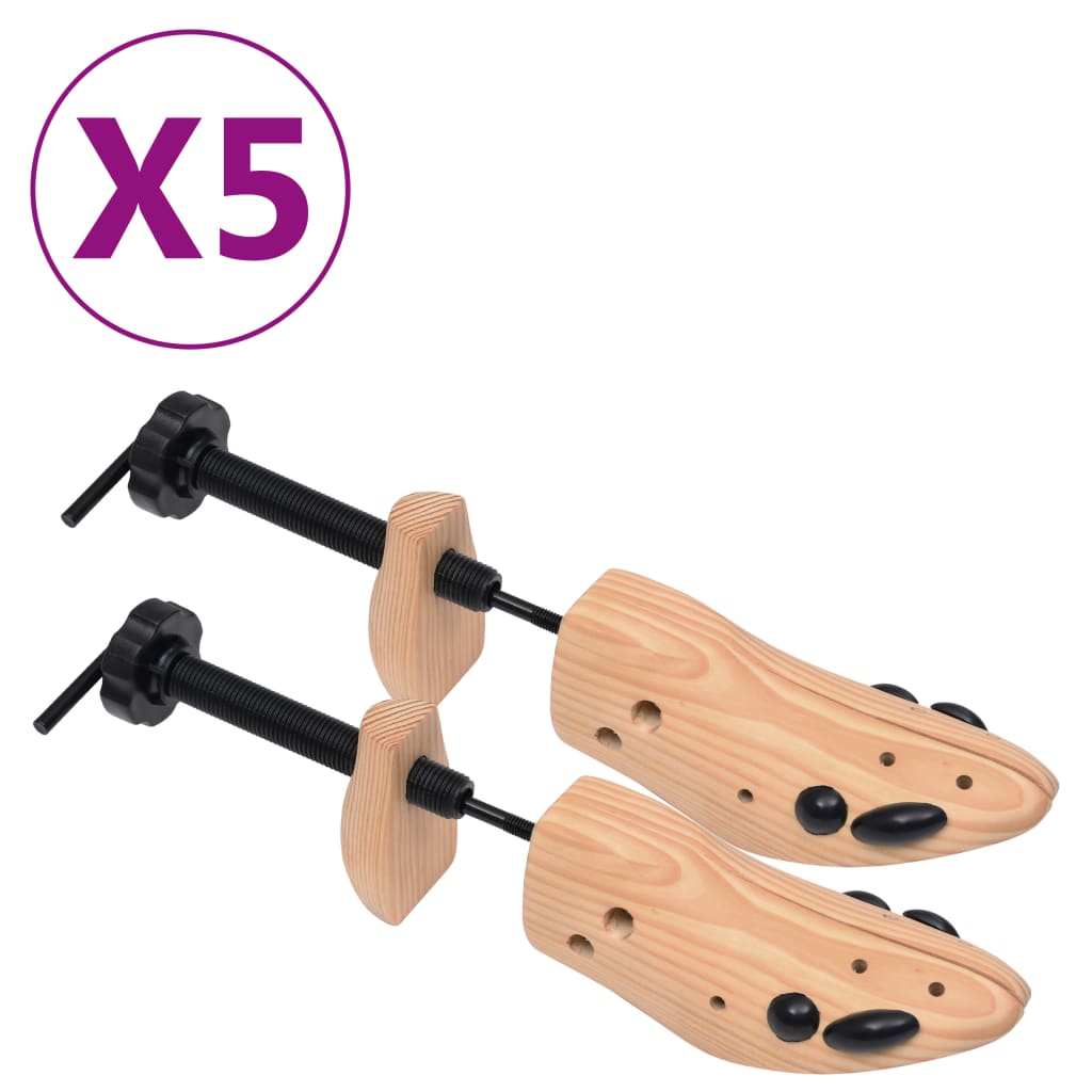 vidaXL Napínáky do bot 5 párů velikost 41–46 masivní borové dřevo