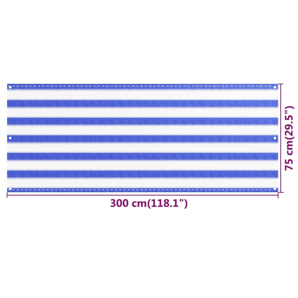 vidaXL Balkonová zástěna modrobílá 75 x 300 cm HDPE