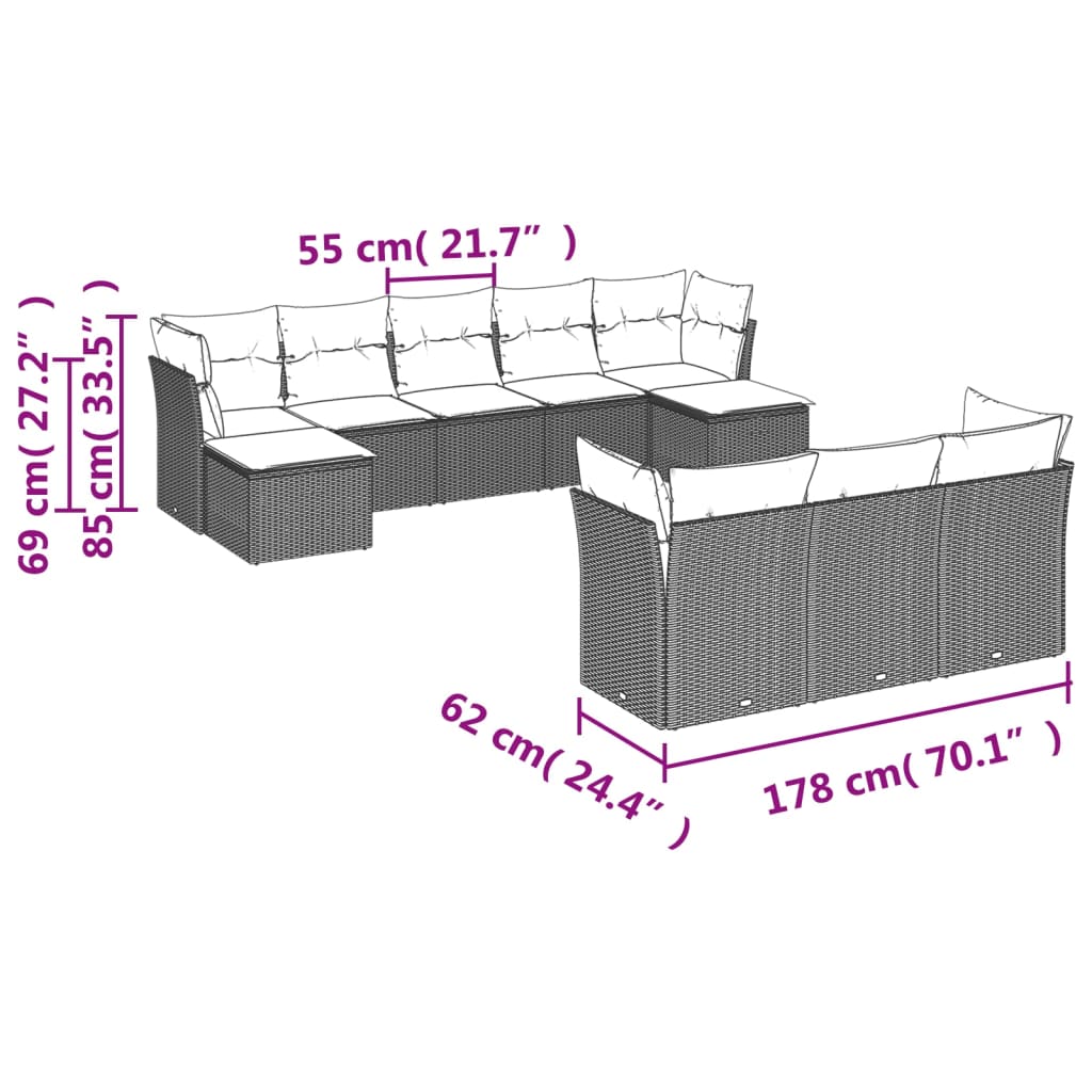 vidaXL 10dílná zahradní sedací souprava s poduškami béžová polyratan