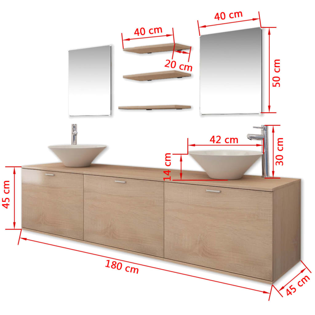 vidaXL Desetikusový set koupelnového nábytku s umyvadlem a baterií, béžový