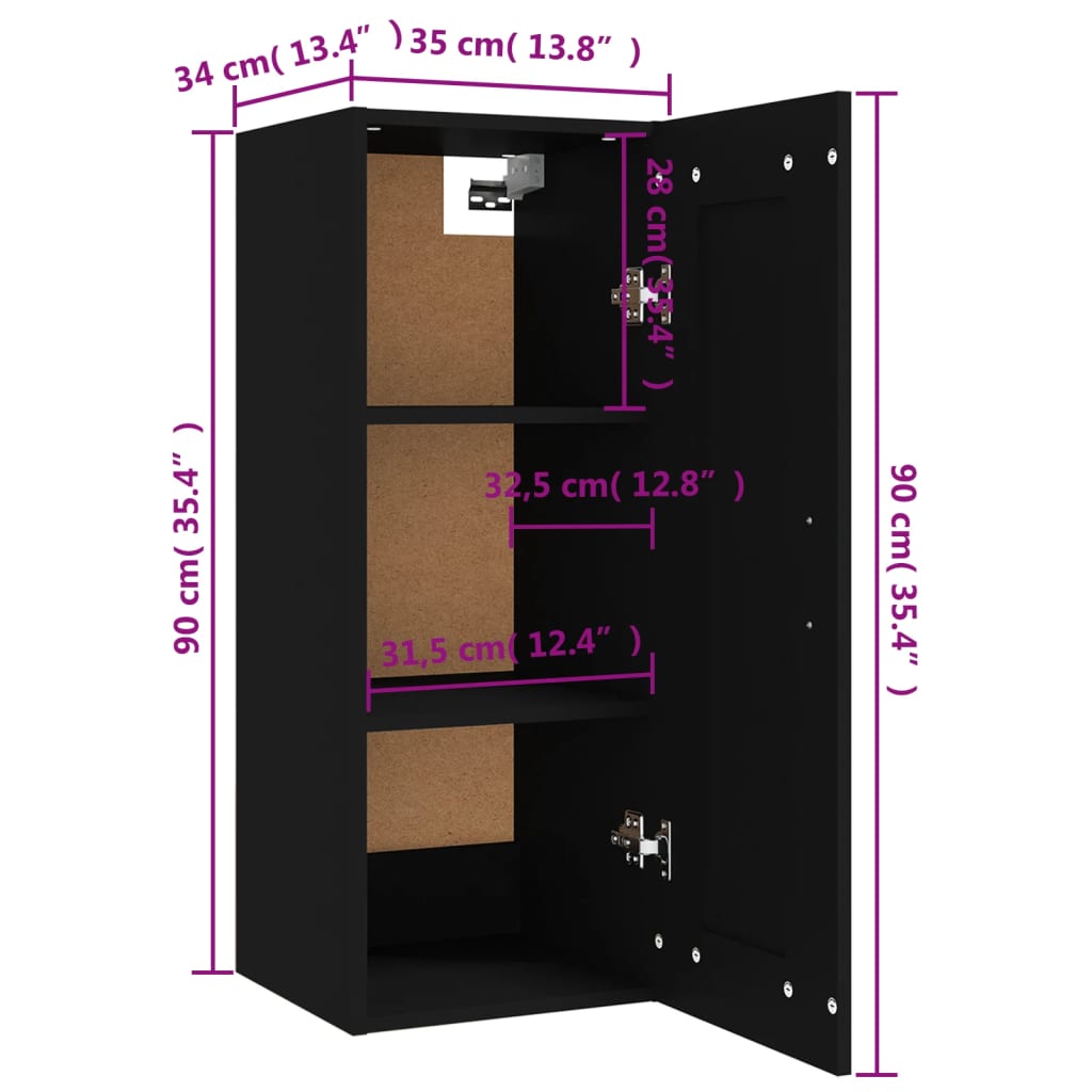 vidaXL Závěsná skříňka černá 35 x 34 x 90 cm kompozitní dřevo