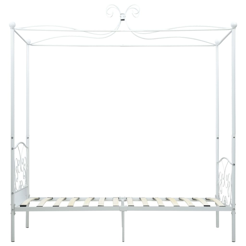 vidaXL Rám postele s nebesy bílý kovový 100 x 200 cm