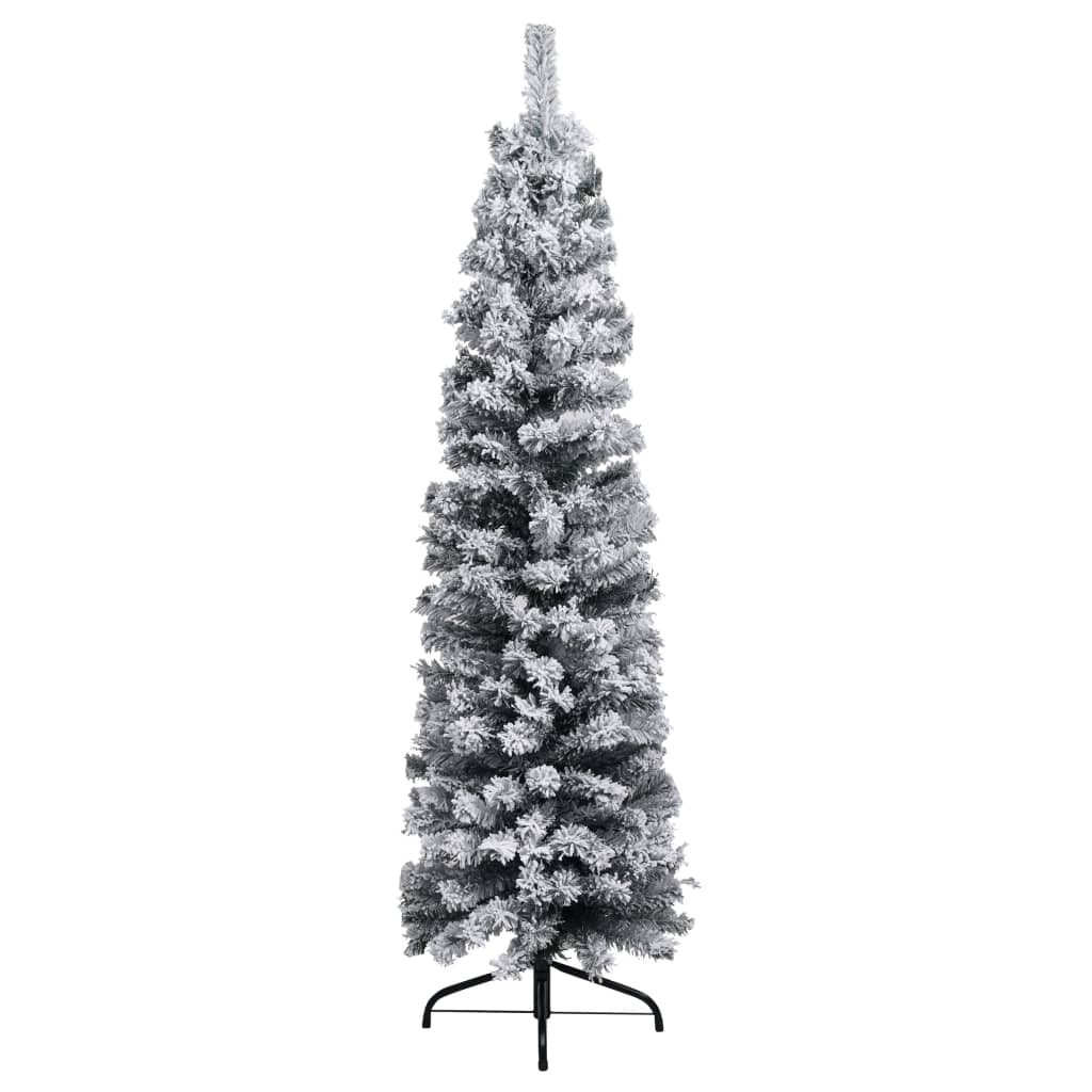 vidaXL Úzký vánoční stromek s LED zasněžený zelený 240 cm PVC