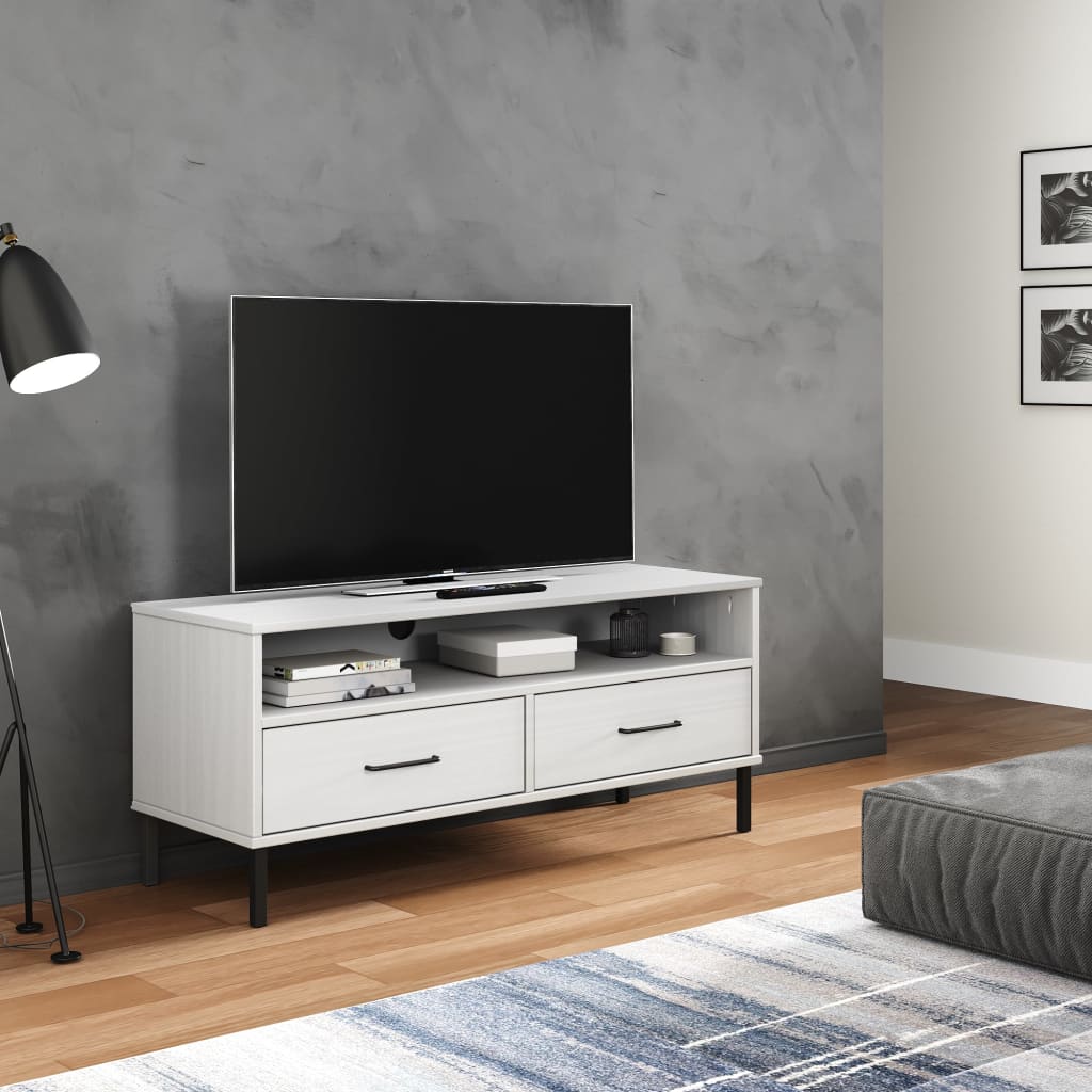 vidaXL TV skříňka s kovovými nohami bílá masivní borové dřevo OSLO