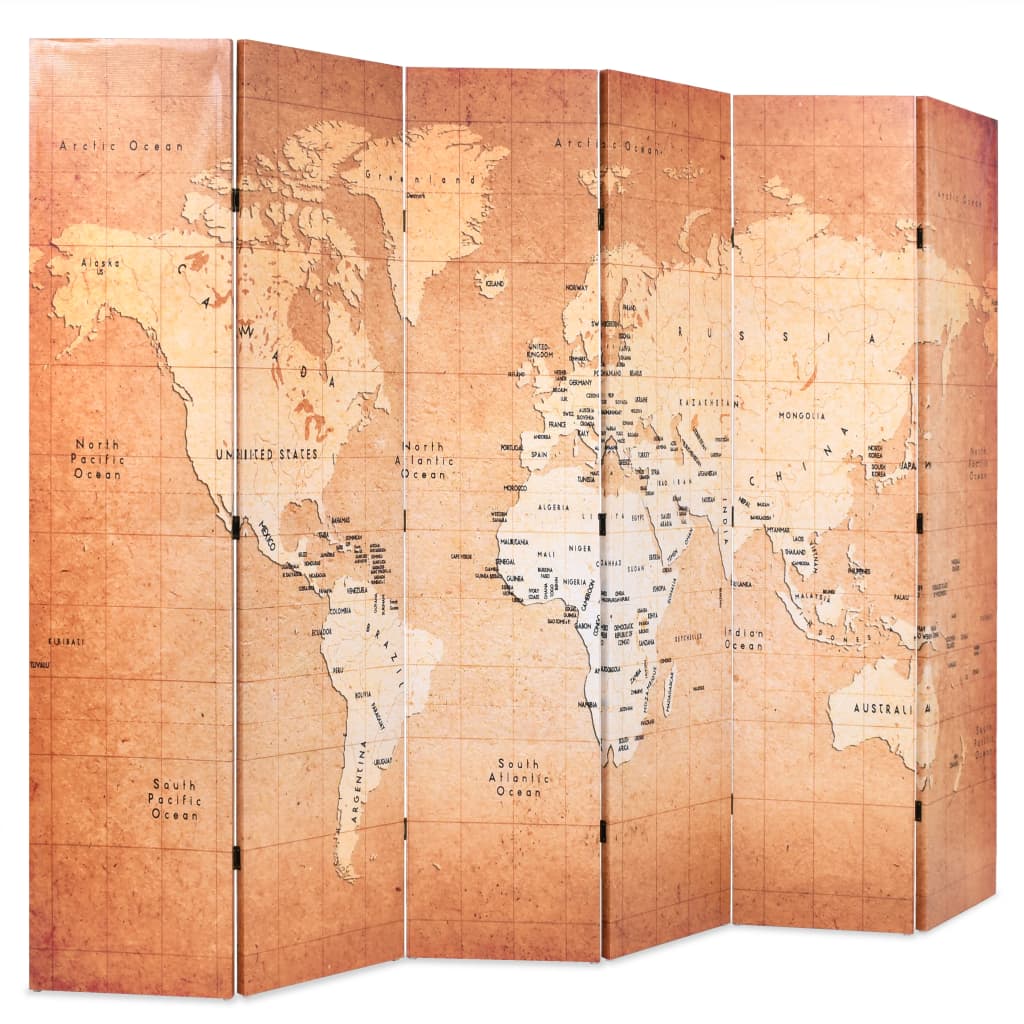 vidaXL Skládací paraván 228 x 170 cm Mapa světa žlutá