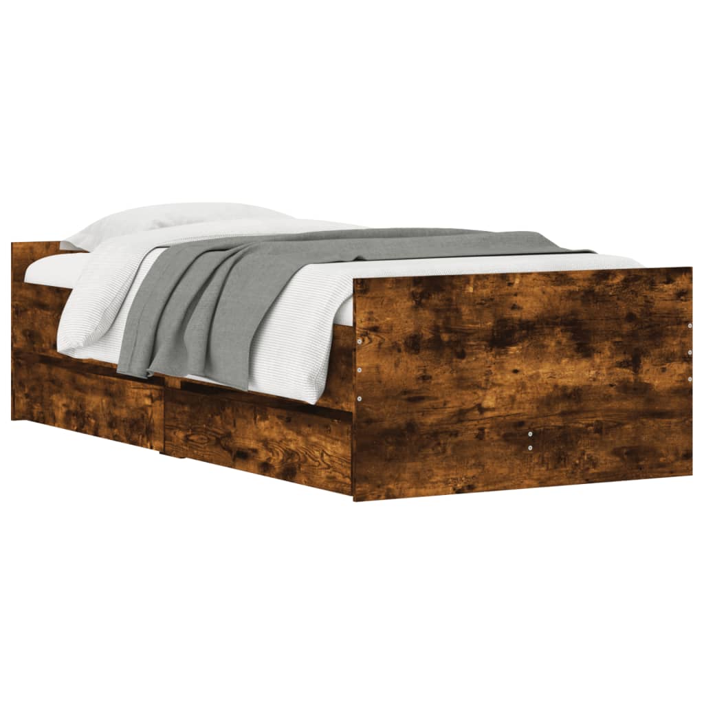 vidaXL Rám postele se zásuvkami kouřový dub 75 x 190 cm Small Single