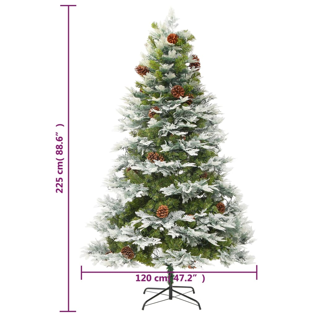 vidaXL Vánoční stromek s LED a borovými šiškami zelený 225 cm PVC a PE