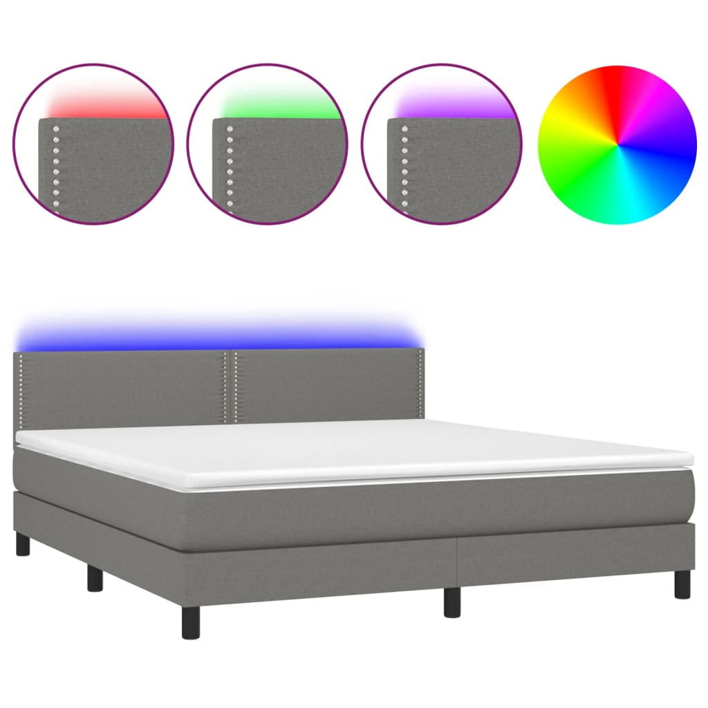 vidaXL Box spring postel s matrací a LED tmavě šedá 180x200 cm textil