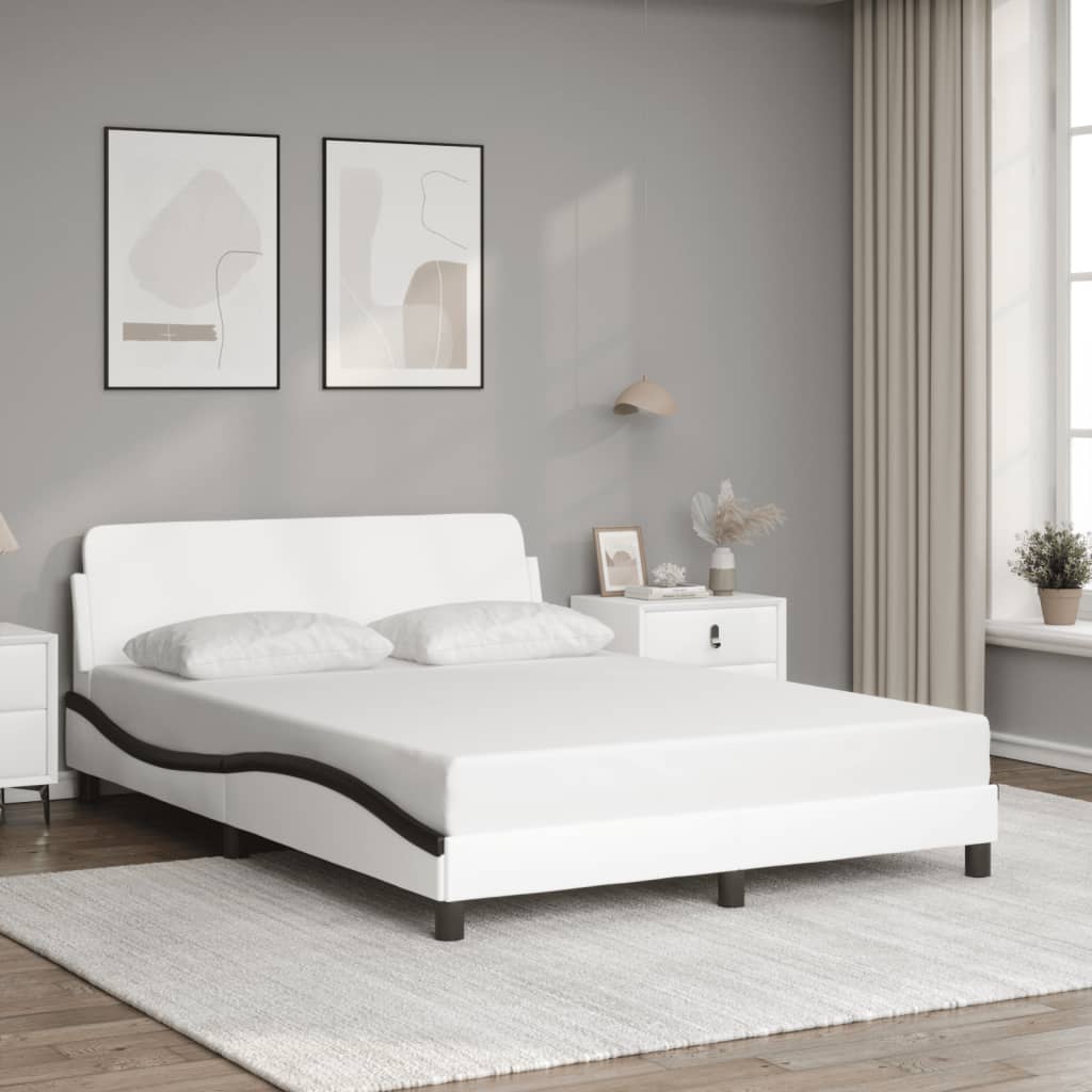 vidaXL Rám postele s čelem bílý a černý 140 x 190 cm umělá kůže