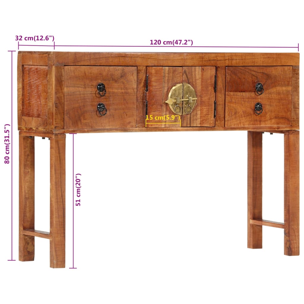 vidaXL Konzolový stolek 120 x 32 x 80 cm masivní hrubé akáciové dřevo