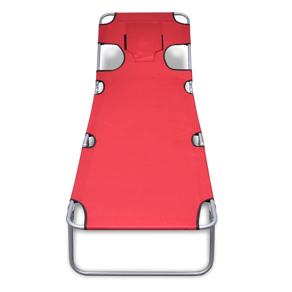vidaXL Skládací opalovací lehátko s podhlavníky prášková ocel červené