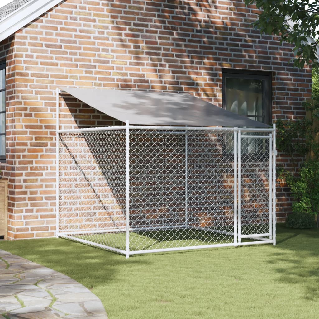 vidaXL Klec pro psy se střechou a dvířky šedá 2x2x2 m pozinkovaná ocel
