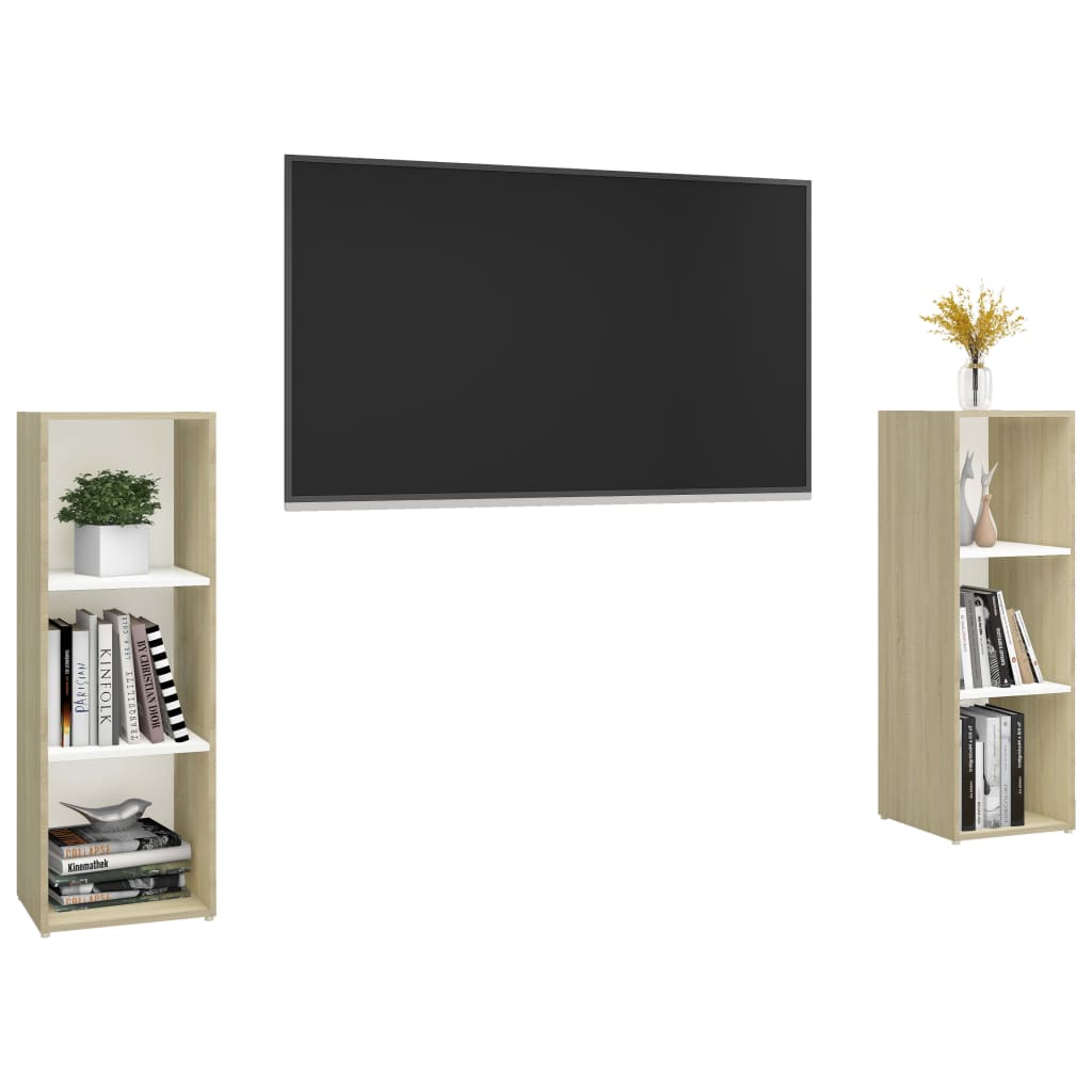 vidaXL TV stolky 2 ks bílé a dub sonoma 107 x 35 x 37 cm dřevotříska