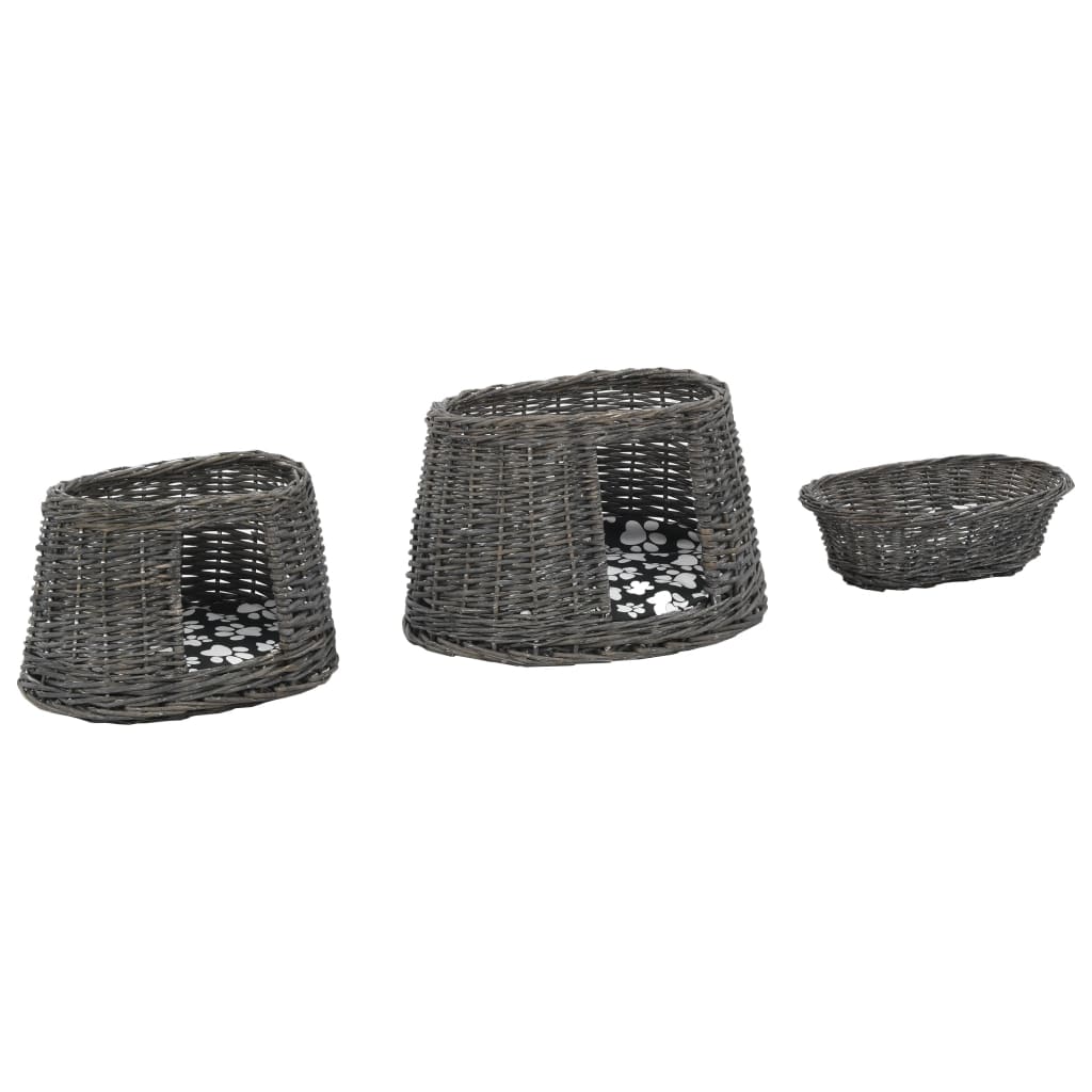 vidaXL 3dílný pelíšek pro kočky s poduškami šedý 47 x 34 x 60 cm vrba