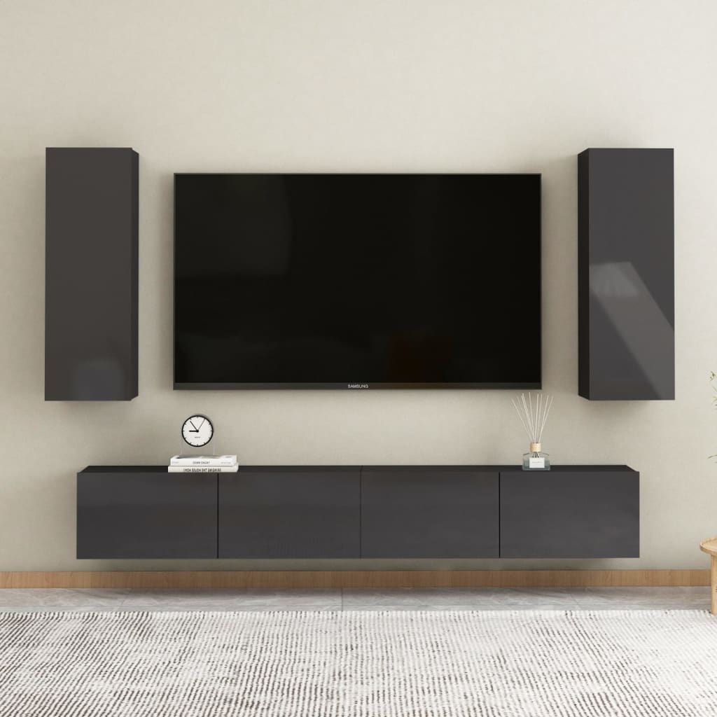 vidaXL TV stolek šedý s vysokým leskem 30,5x30x90 cm dřevotříska