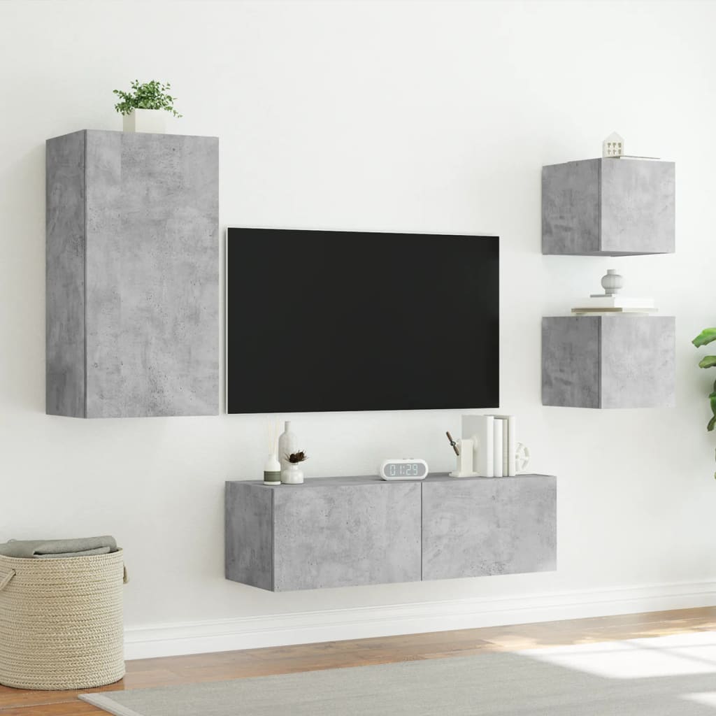 vidaXL 4dílná obývací stěna s LED osvětlením betonově šedá