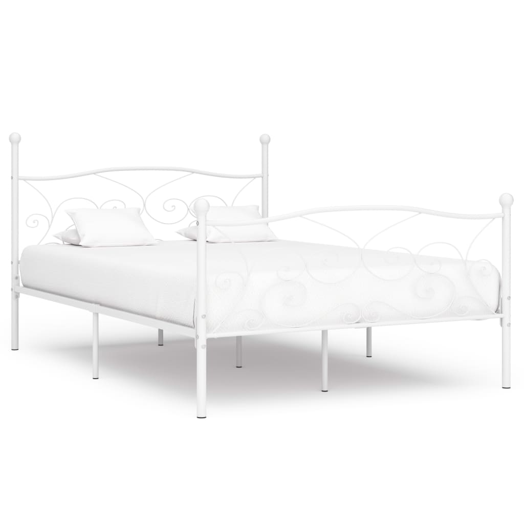 vidaXL Rám postele s laťkovým designem bílý kov 160 x 200 cm