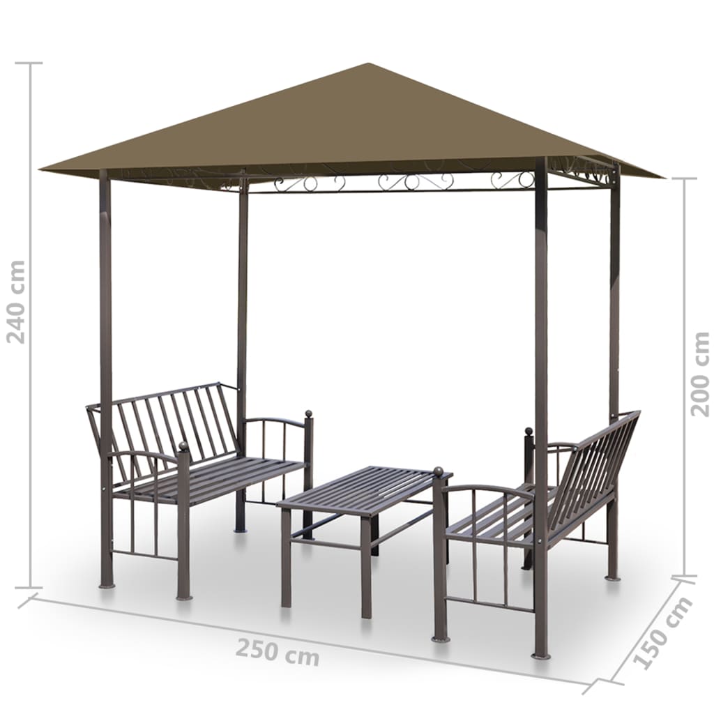 vidaXL Zahradní altán + stůl a lavice 2,5x1,5x2,4 m taupe 180 g/m²