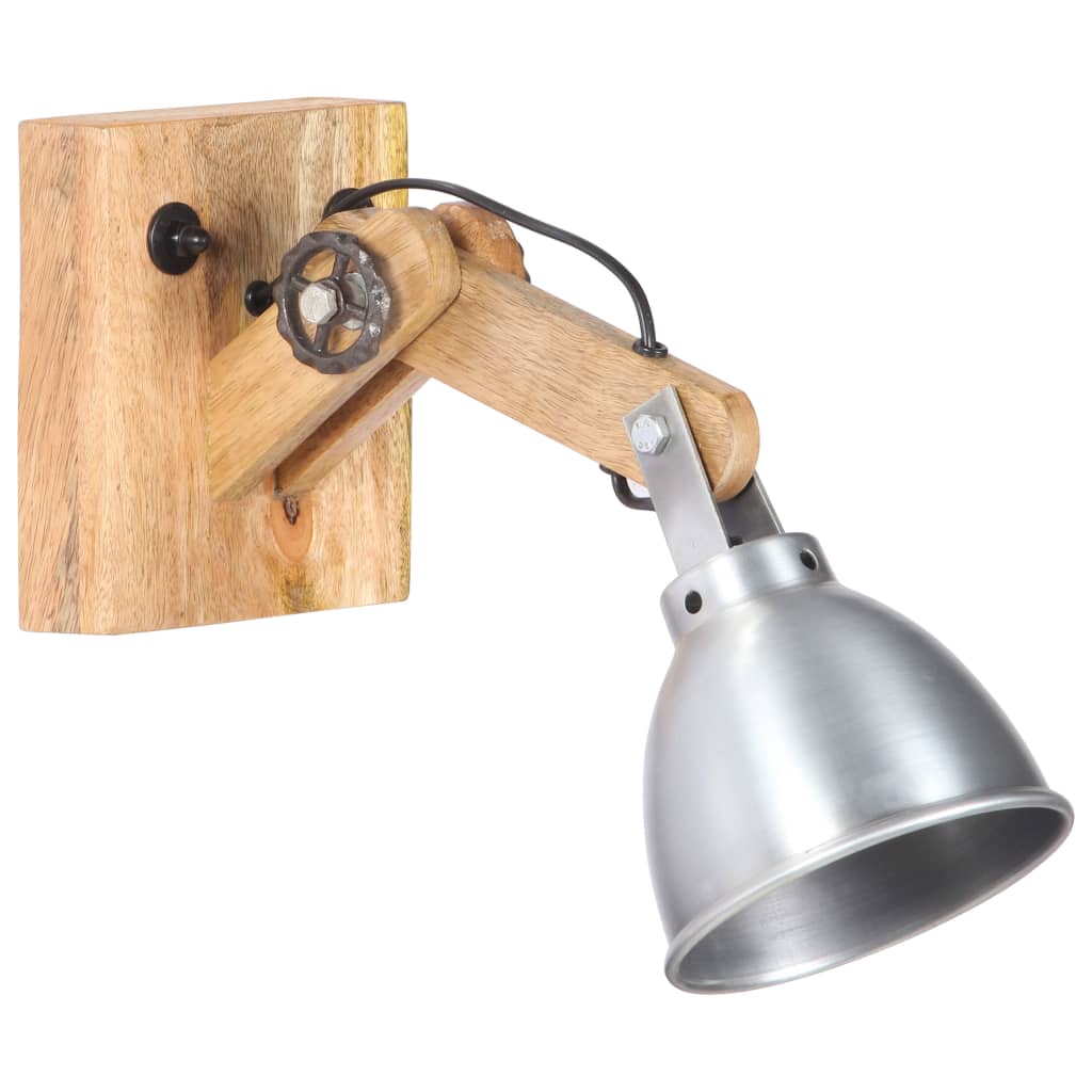 vidaXL Nástěnná lampa E27 stříbrná masivní mangovníkové dřevo a železo