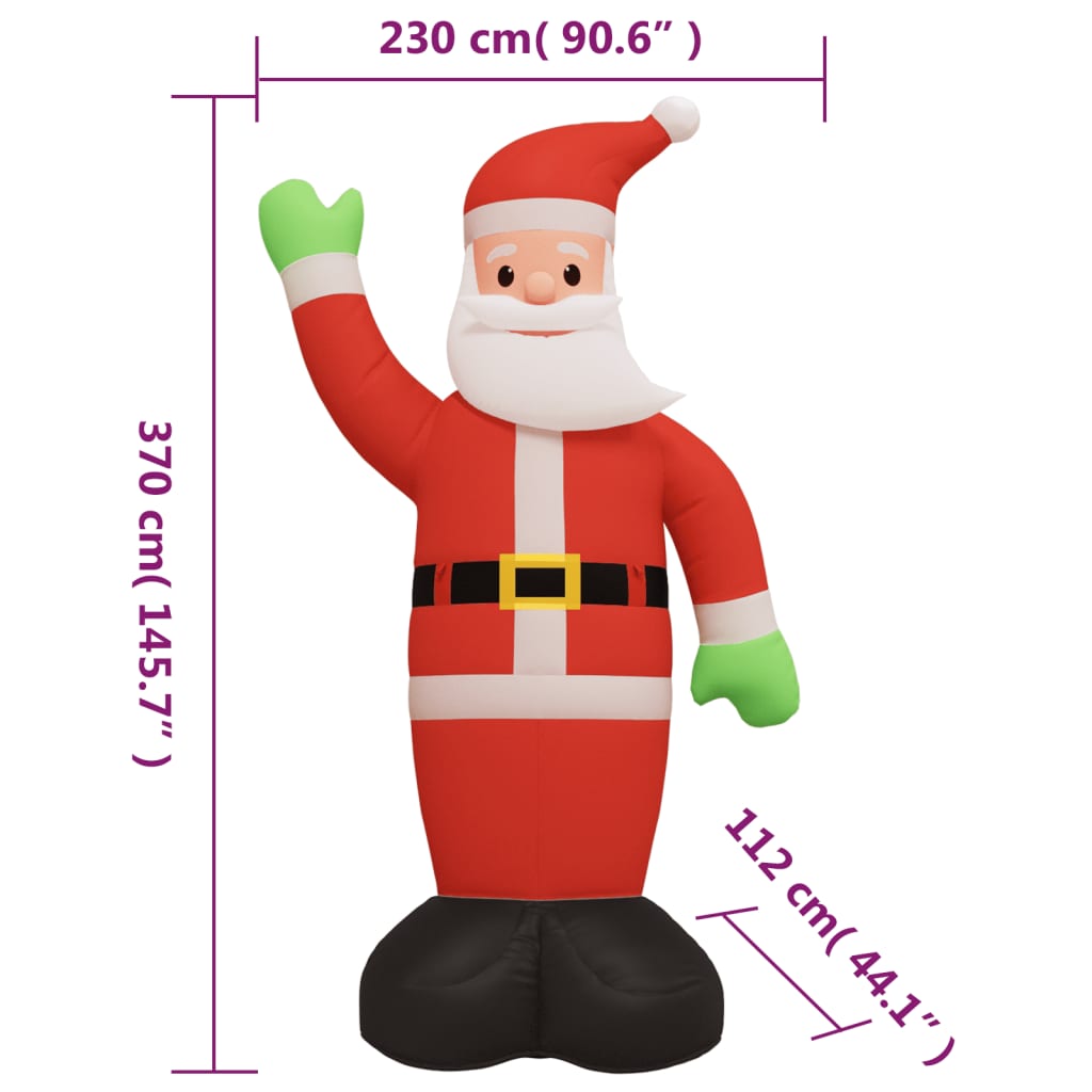 vidaXL Nafukovací Santa Claus s LED diodami 370 cm