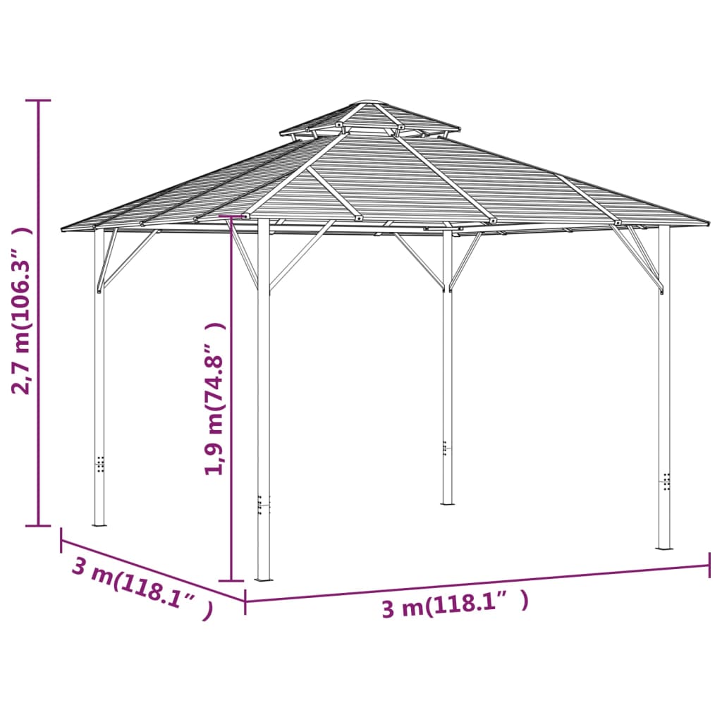 vidaXL Altán s dvojitou střechou 3 x 3 m antracitový