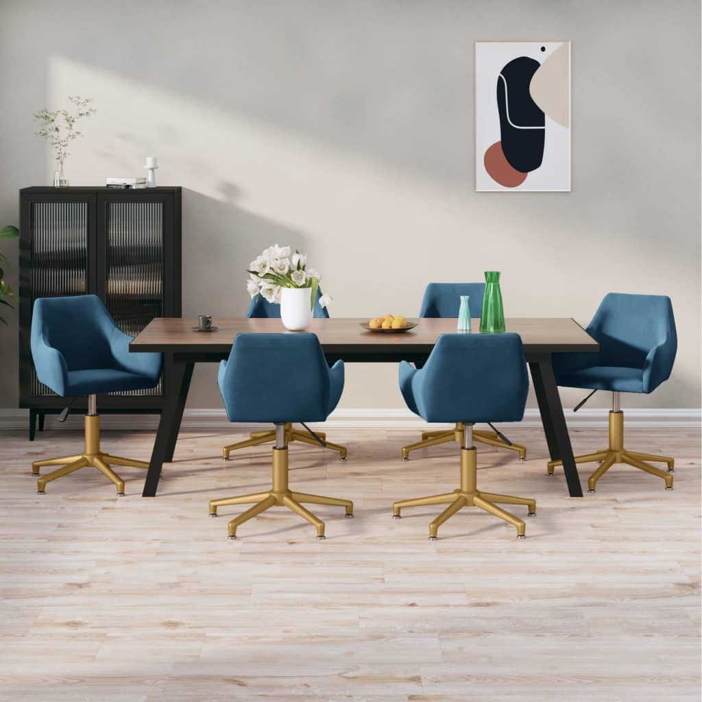 vidaXL Otočné jídelní židle 6 ks modré samet