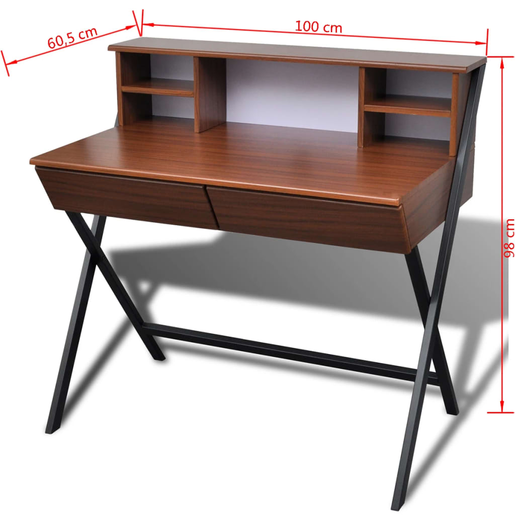 Hnědý psací stůl / PC stůl se 2 zásuvkami