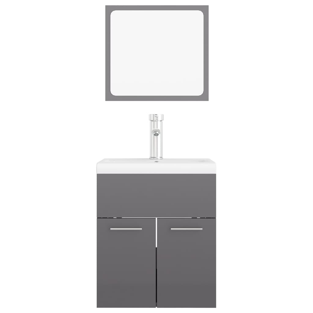 vidaXL Set koupelnového nábytku šedý s vysokým leskem dřevotříska