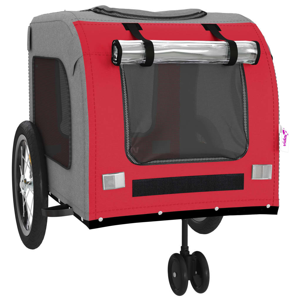 vidaXL Vozík za kolo pro psa červený a šedý oxfordská tkanina/železo