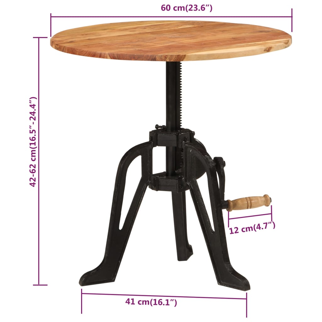 vidaXL Odkládací stolek 60 x (42–62) cm masivní akácie a litina