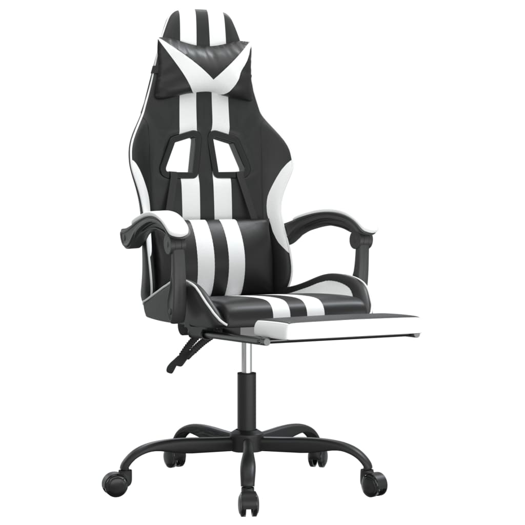 vidaXL Herní židle s podnožkou černá a bílá umělá kůže