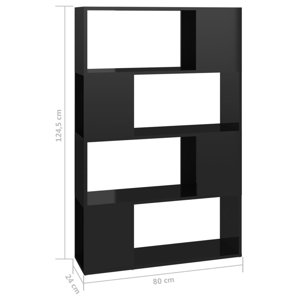 vidaXL Knihovna / dělicí stěna černá vysoký lesk 80 x 24 x 124,5 cm