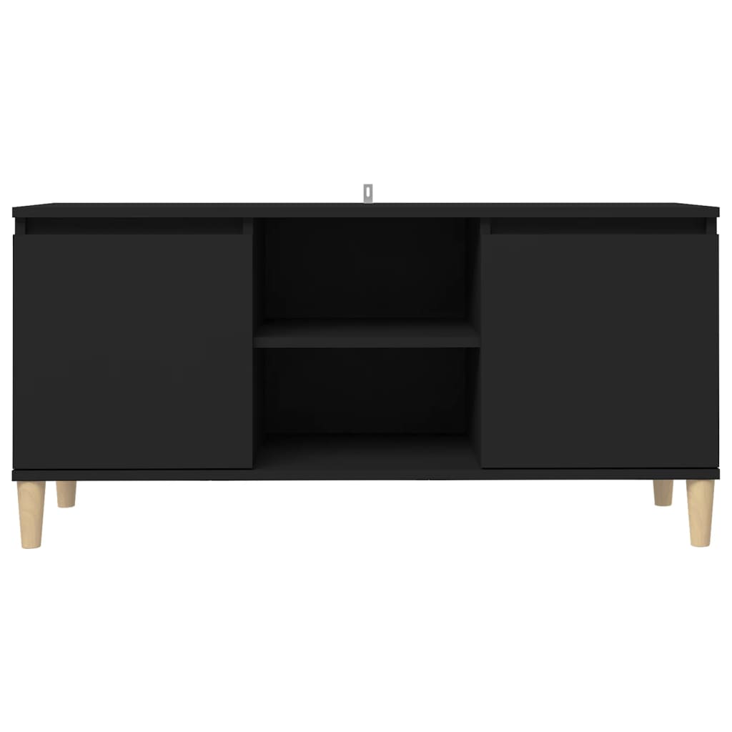 vidaXL TV skříňka s nohami z masivního dřeva černá 103,5 x 35 x 50 cm