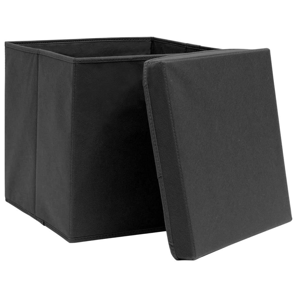 vidaXL Úložné boxy s víky 4 ks 28 x 28 x 28 cm černé