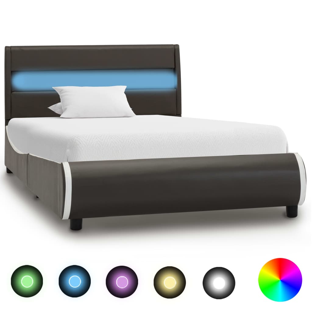 vidaXL Rám postele s LED světlem antracitový umělá kůže 100 x 200 cm