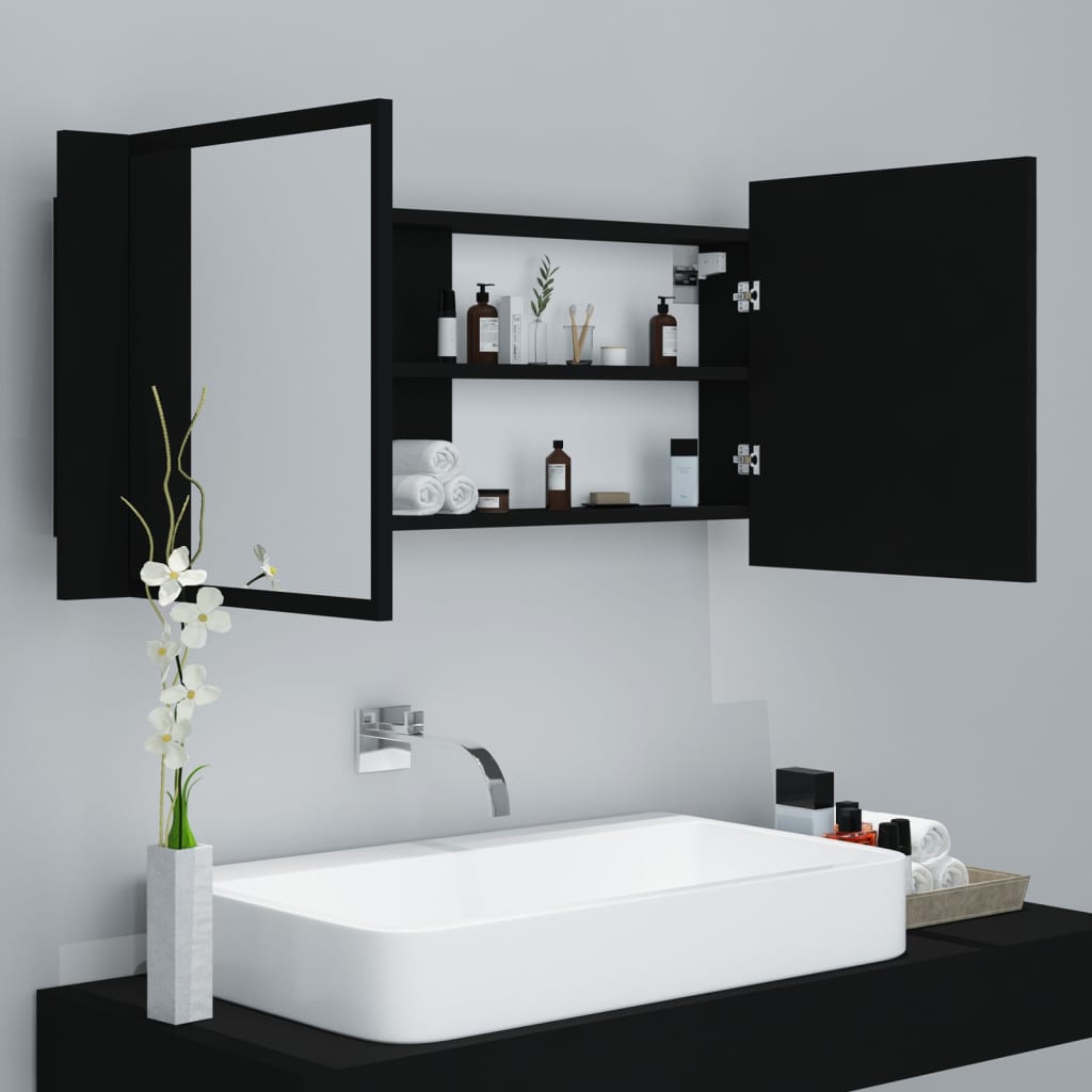 vidaXL LED koupelnová skříňka se zrcadlem černá 100 x 12 x 45 cm akryl