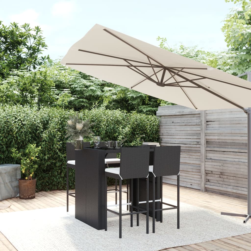 vidaXL 5dílný zahradní barový set s poduškami černý polyratan