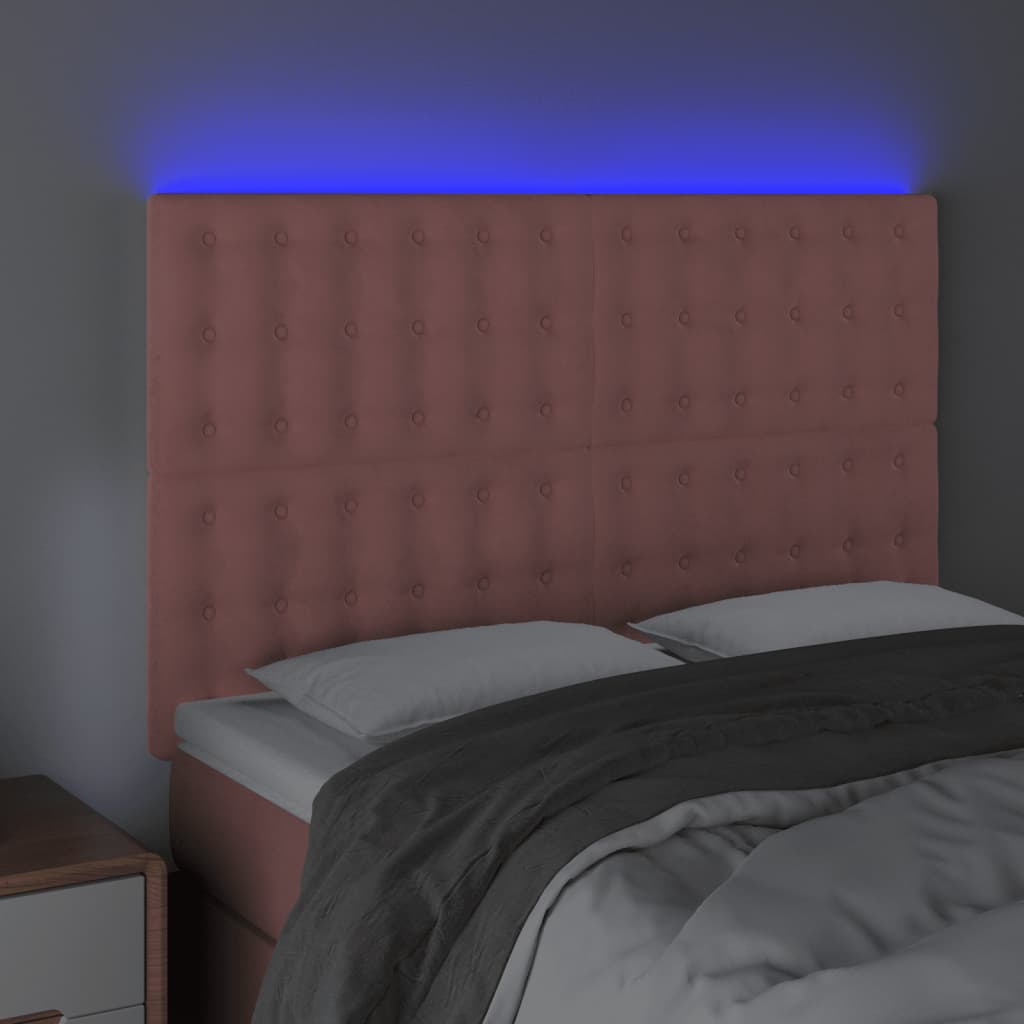 vidaXL Čelo postele s LED růžové 144x5x118/128 cm samet