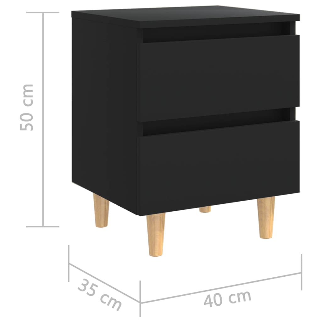 vidaXL Noční stolky s nohami z borovice černé 40 x 35 x 50 cm