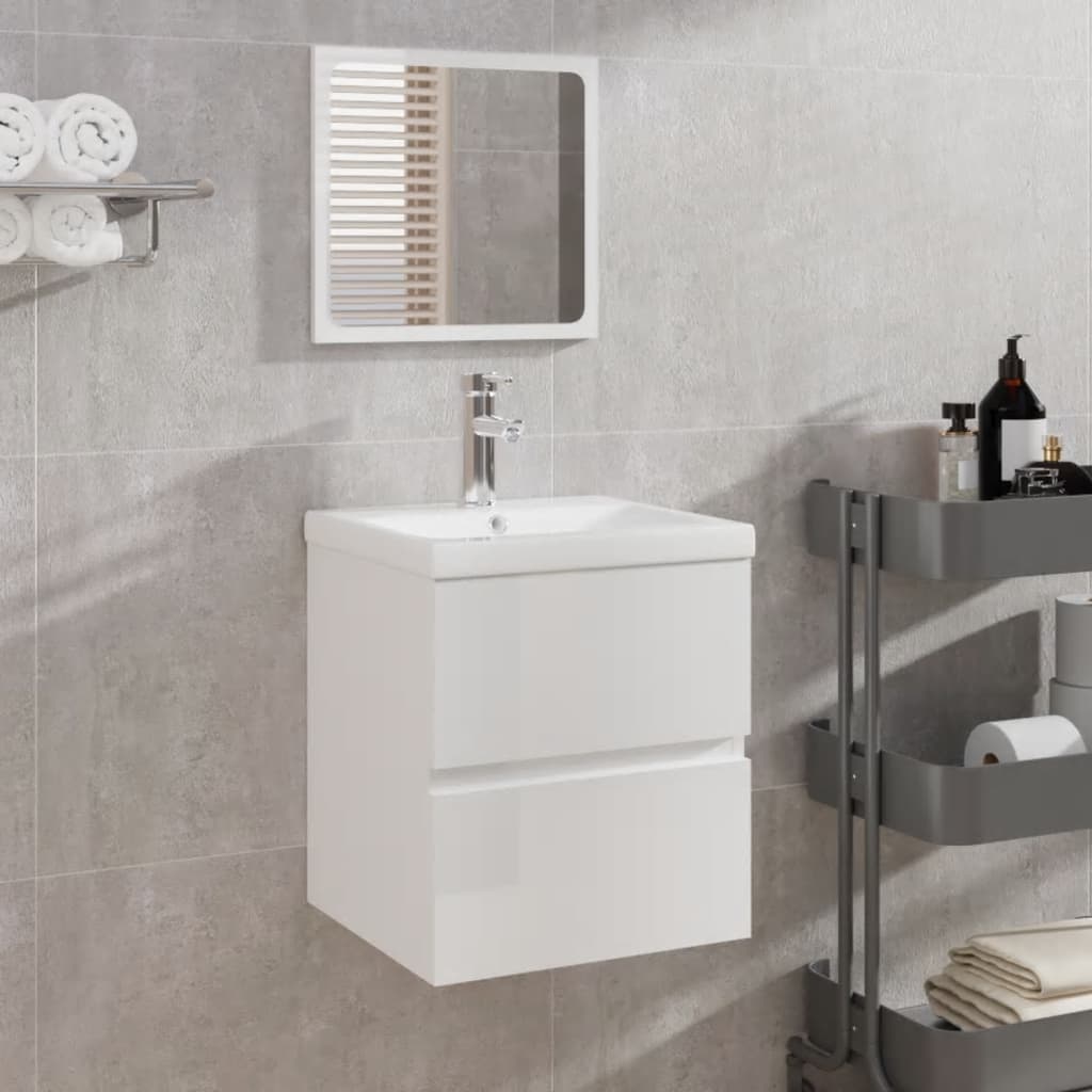 vidaXL Koupelnová skříňka se zrcadlem lesklá bílá kompozitní dřevo