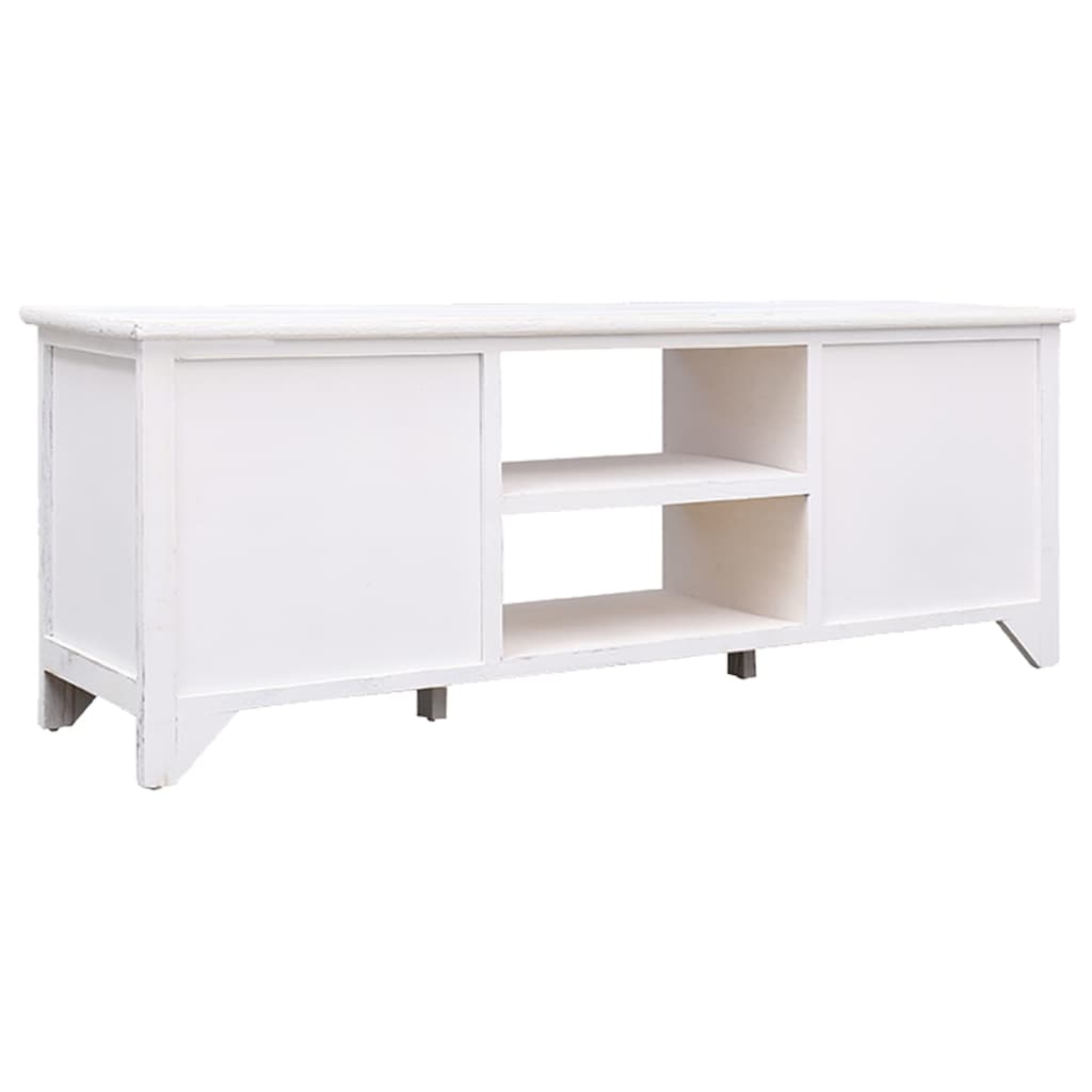vidaXL TV stolek bílý s patinou 108x30x40 cm masivní dřevo pavlovnie
