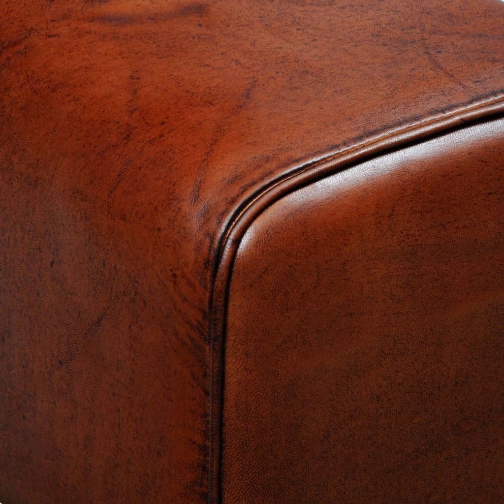 Stolička / lavička z pravé kůže hnědá 40 x 30 x 45 cm