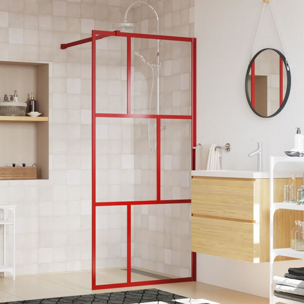 vidaXL Zástěna do průchozí sprchy čiré ESG sklo červená 80 x 195 cm