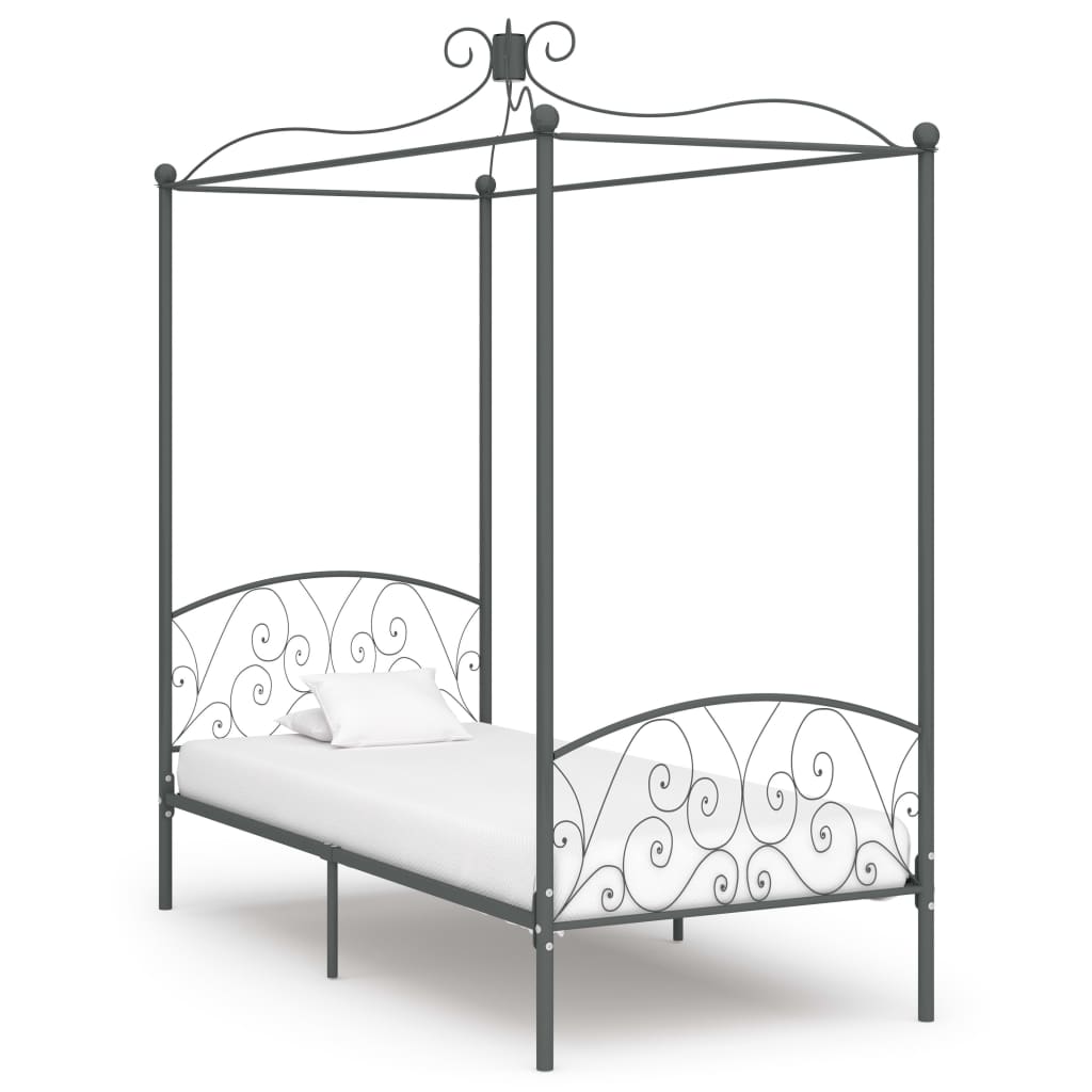 vidaXL Rám postele s nebesy šedý kovový 100 x 200 cm