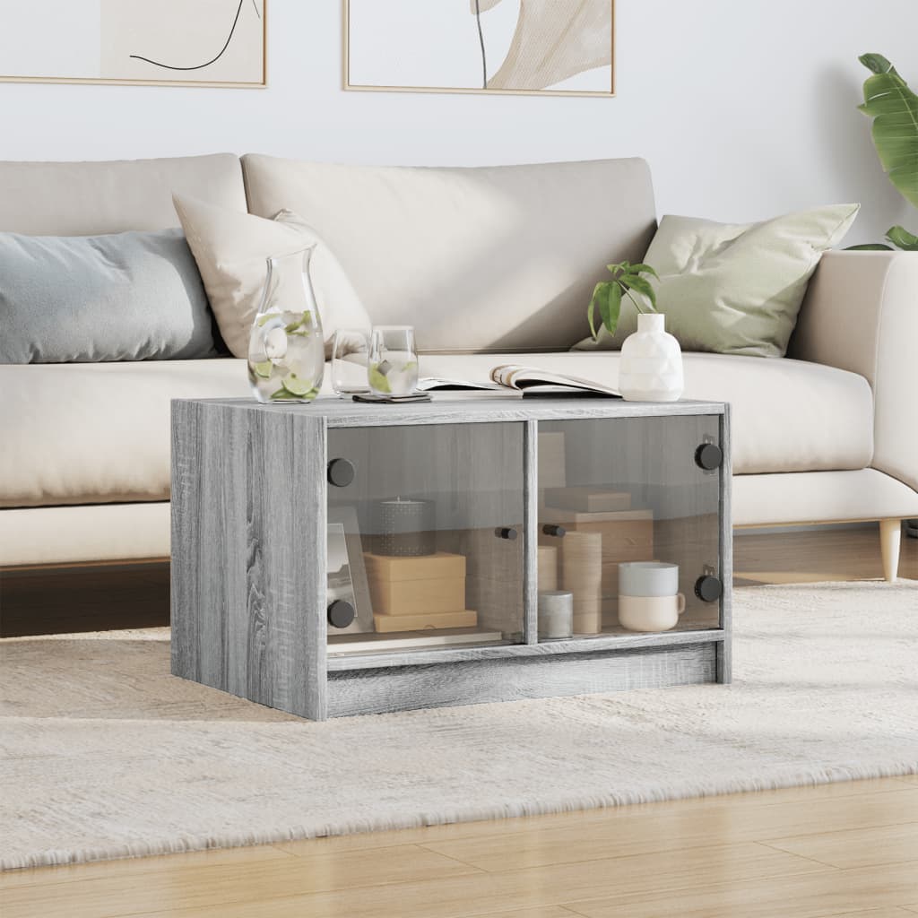 vidaXL Konferenční stolek skleněná dvířka šedý sonoma 68x50x42 cm