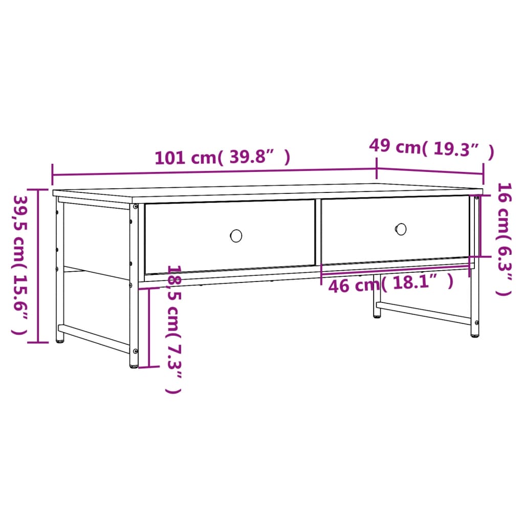 vidaXL Konferenční stolek šedý sonoma 101x49x39,5 cm kompozitní dřevo