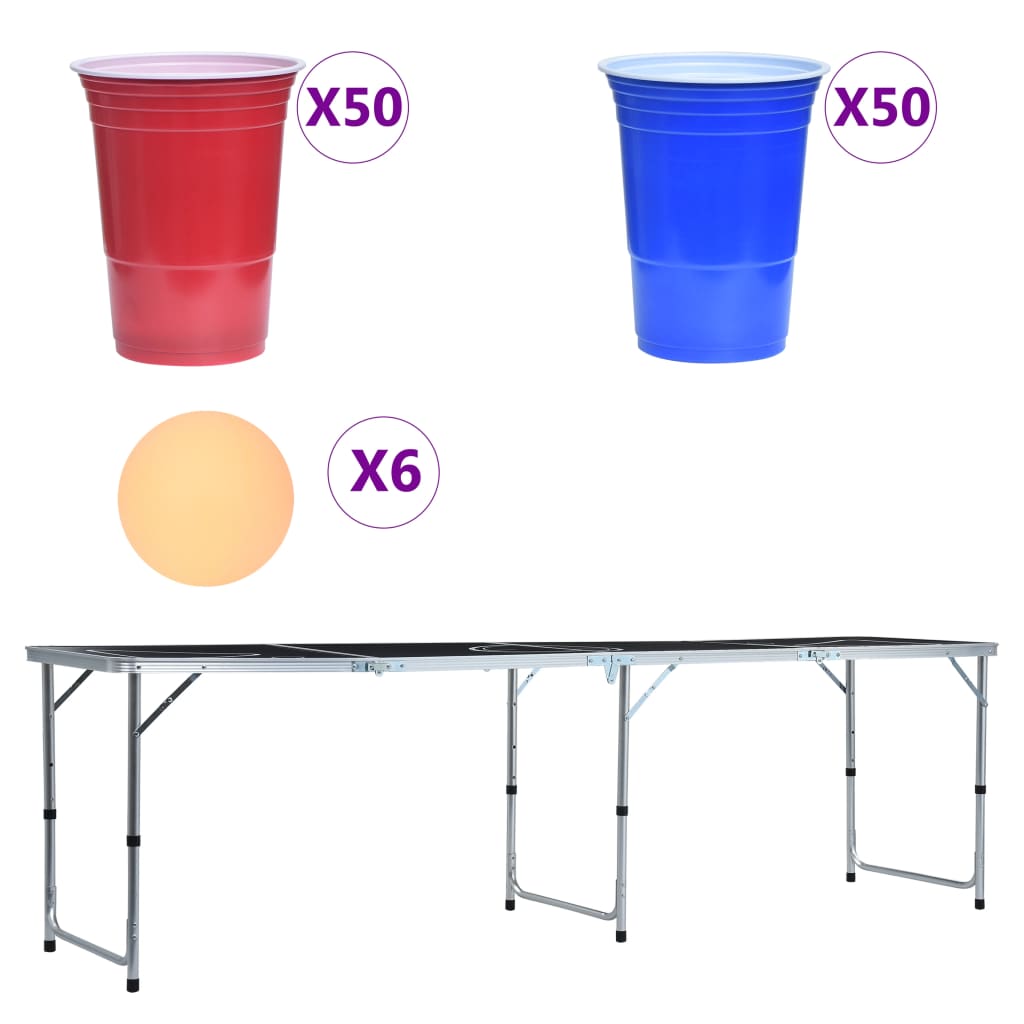 vidaXL Skládací stůl na beer pong s kelímky a míčky 240 cm